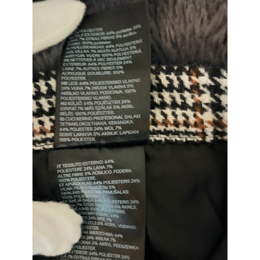 H&M Pencil Skirt 14 Black Tan Glen Plaid Midi Back Vent Academic Dark Academia - Picture 10 of 12